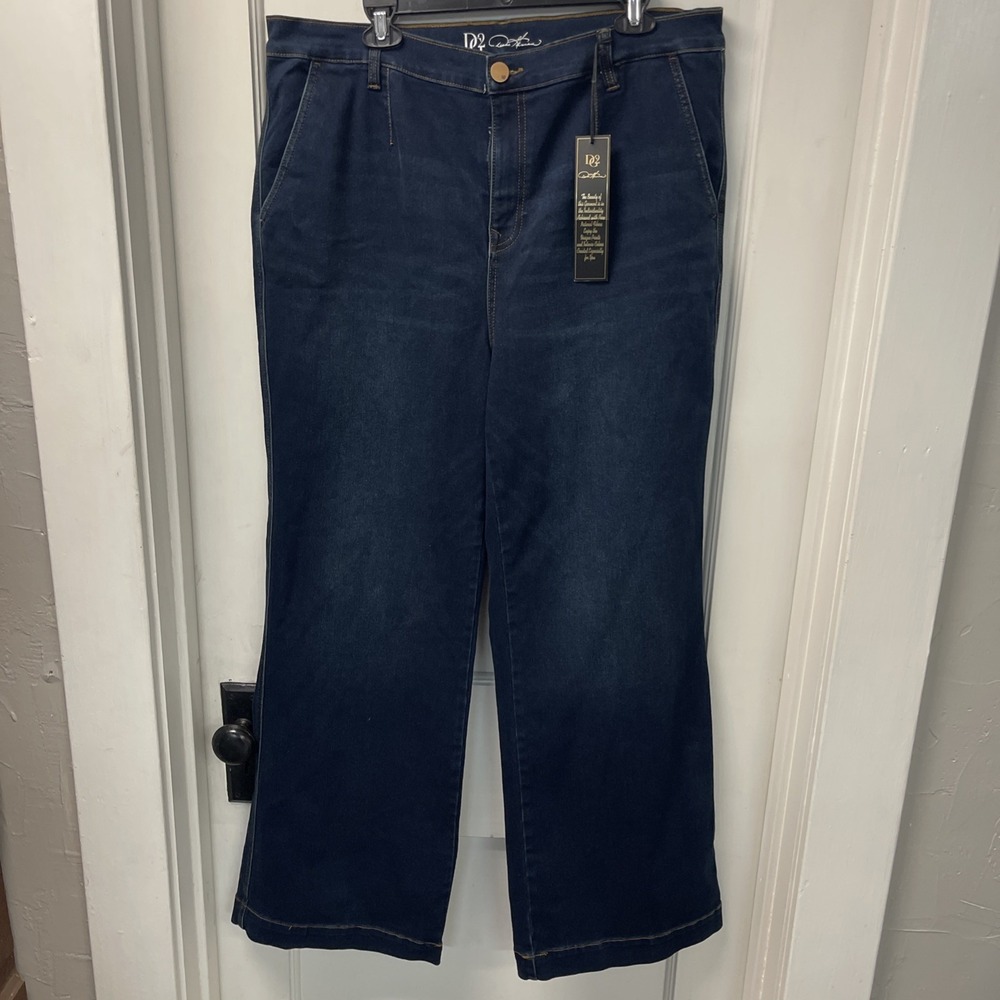 DG2 by Diane Gilman Woman's Wide Leg Jeans Dark Wash 18W NWT
